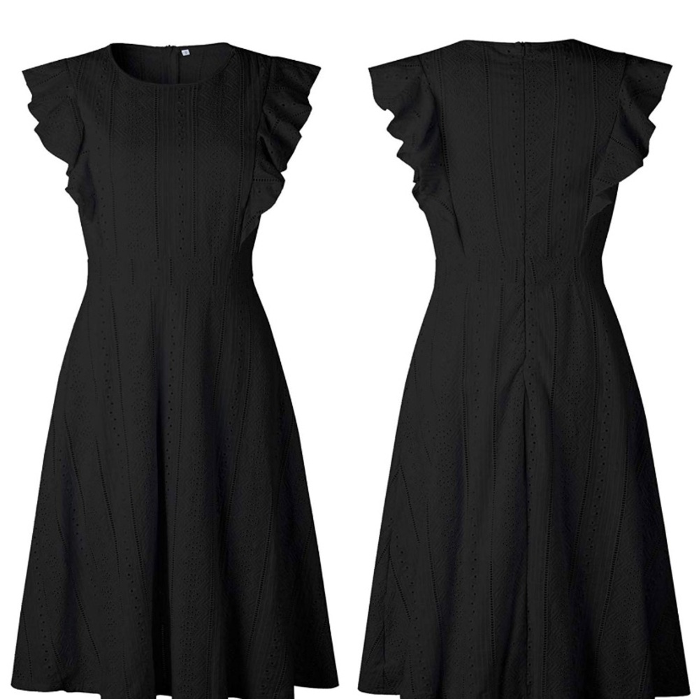 Black Cap Sleeve Midi Dress